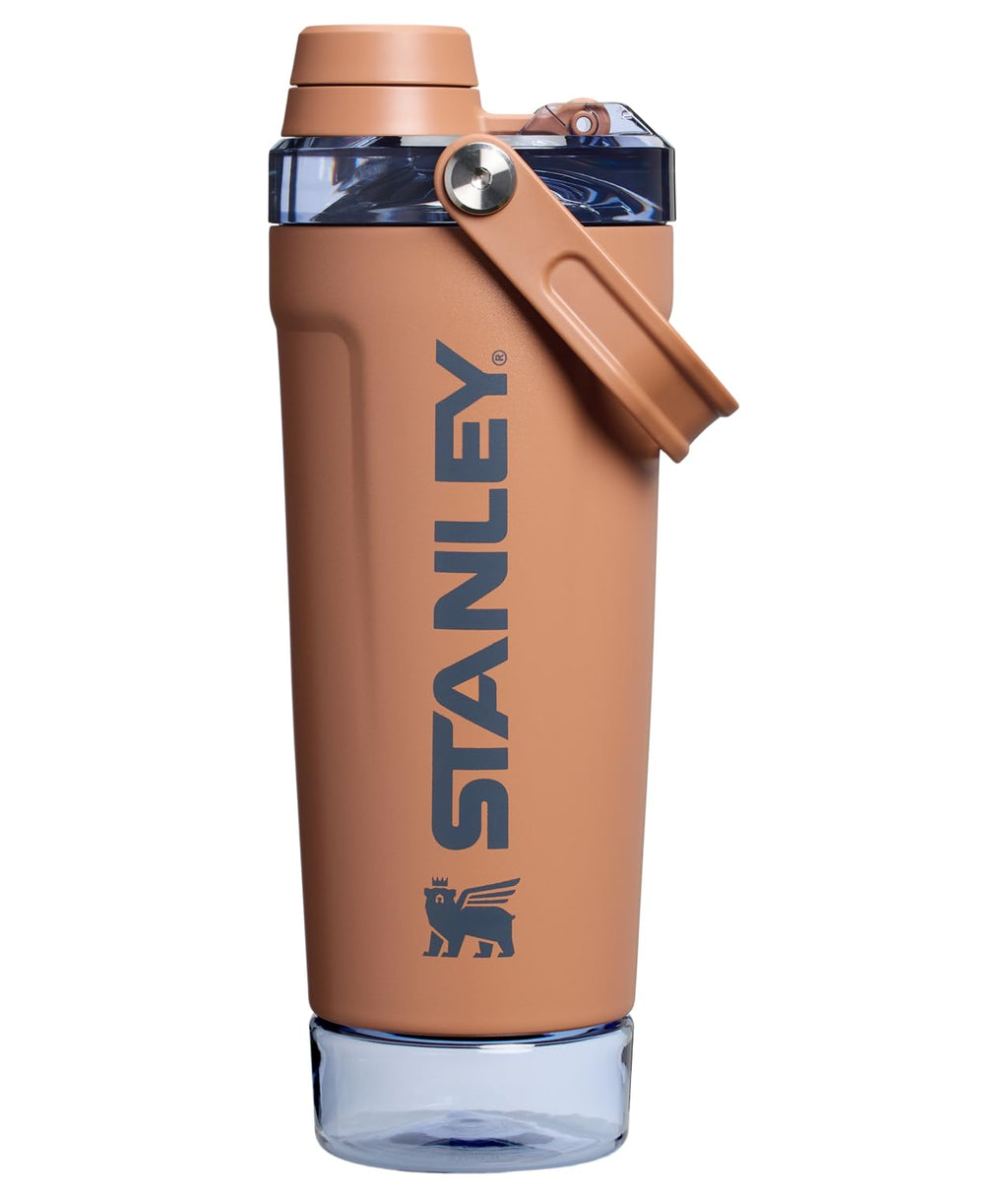 STANLEY Vitalize Shaker Bottle 20 oz | Leakproof Insulated Stainless Steel Shaker Cup | Base Storage and Twist On Fast Flow Lid | Protein Shakes and Pre Workout Powder | BPA-Free | Chalk