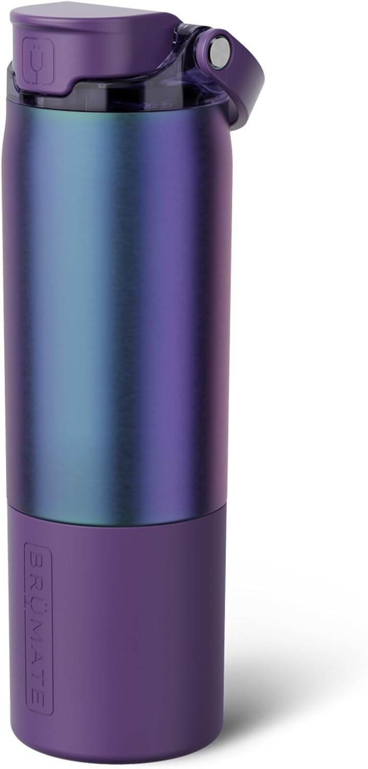 BrüMate Rise 25oz Water Bottle With 100% Leakproof Covered Silicone Straw | Insulated Stainless Steel Water Bottle | Cup-Holder Friendly | Fast Flow | Soft Sip Silicone Spout | BPA-Free (Dark Aura)