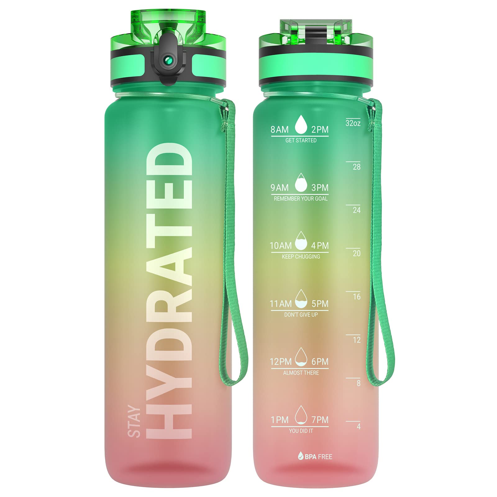 Sahara Sailor Water Bottle 32oz, Durable and Leakproof Water Bottles Motivational with Time Marker, Tritan, BPA Free, Wide Mouth with Easy Clean Brush for Gym, Travel, Home, School, Office (1 Bottle)