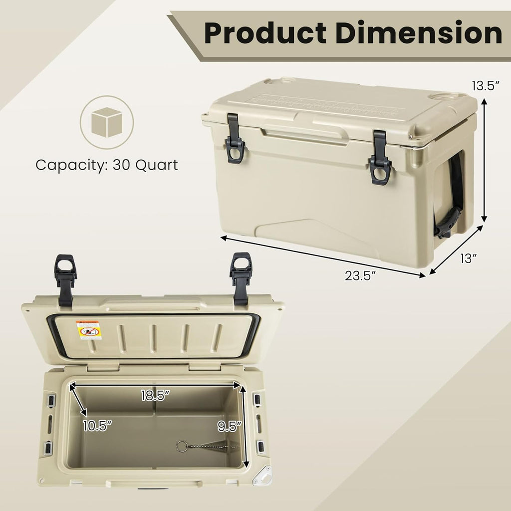Goplus Cooler, Insulated Large Ice Chest with Portable Handles, Integrated Cup Holders, Leak-Proof Tight Latches, 5-7-day Ice Retention, Heavy Duty Hard Coolers for Beach, Picnic, Camping, Boat