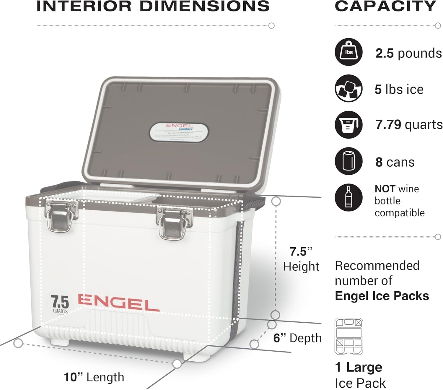 Engel UC7 7.5qt Leak-Proof, Air Tight, Drybox Cooler and Small Hard Shell Lunchbox for Men and Women