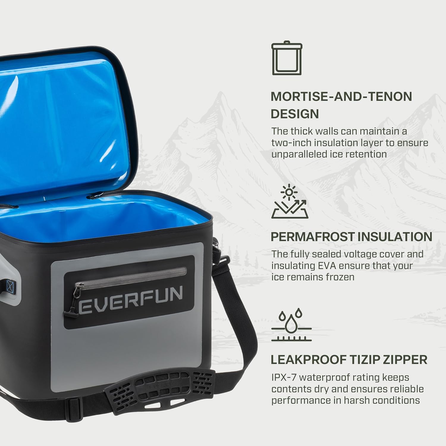 EVERFUN Soft Cooler 30 Can, Portable 24qt Insulated Small Cooling Lunch Box for Men and Women, Leakproof Ice Chest Bag for Travel, Beach, Camping, Boating, Fishing, Tailgating, Work and Picnic