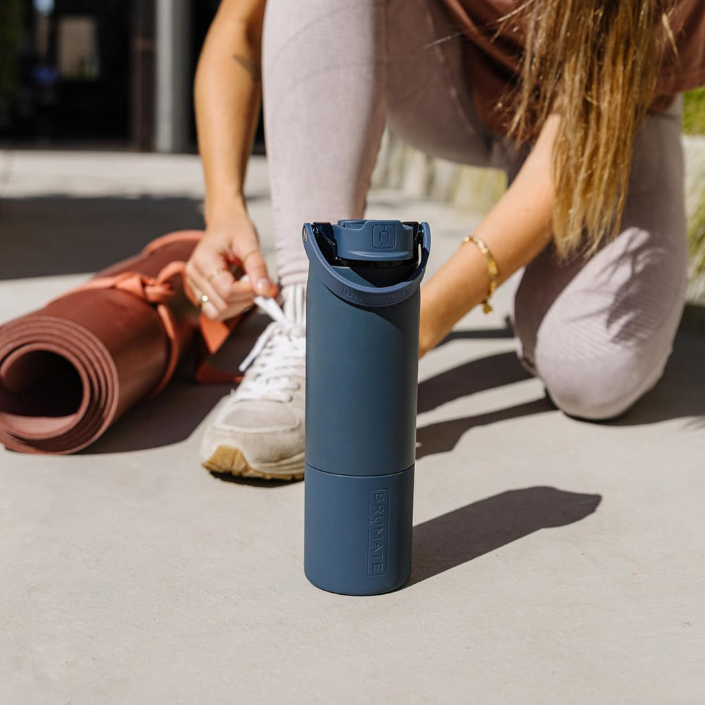 BrüMate Rise 25oz Water Bottle With 100% Leakproof Covered Silicone Straw | Insulated Stainless Steel Water Bottle | Cup-Holder Friendly | Fast Flow | Soft Sip Silicone Spout | BPA-Free (Dark Aura)