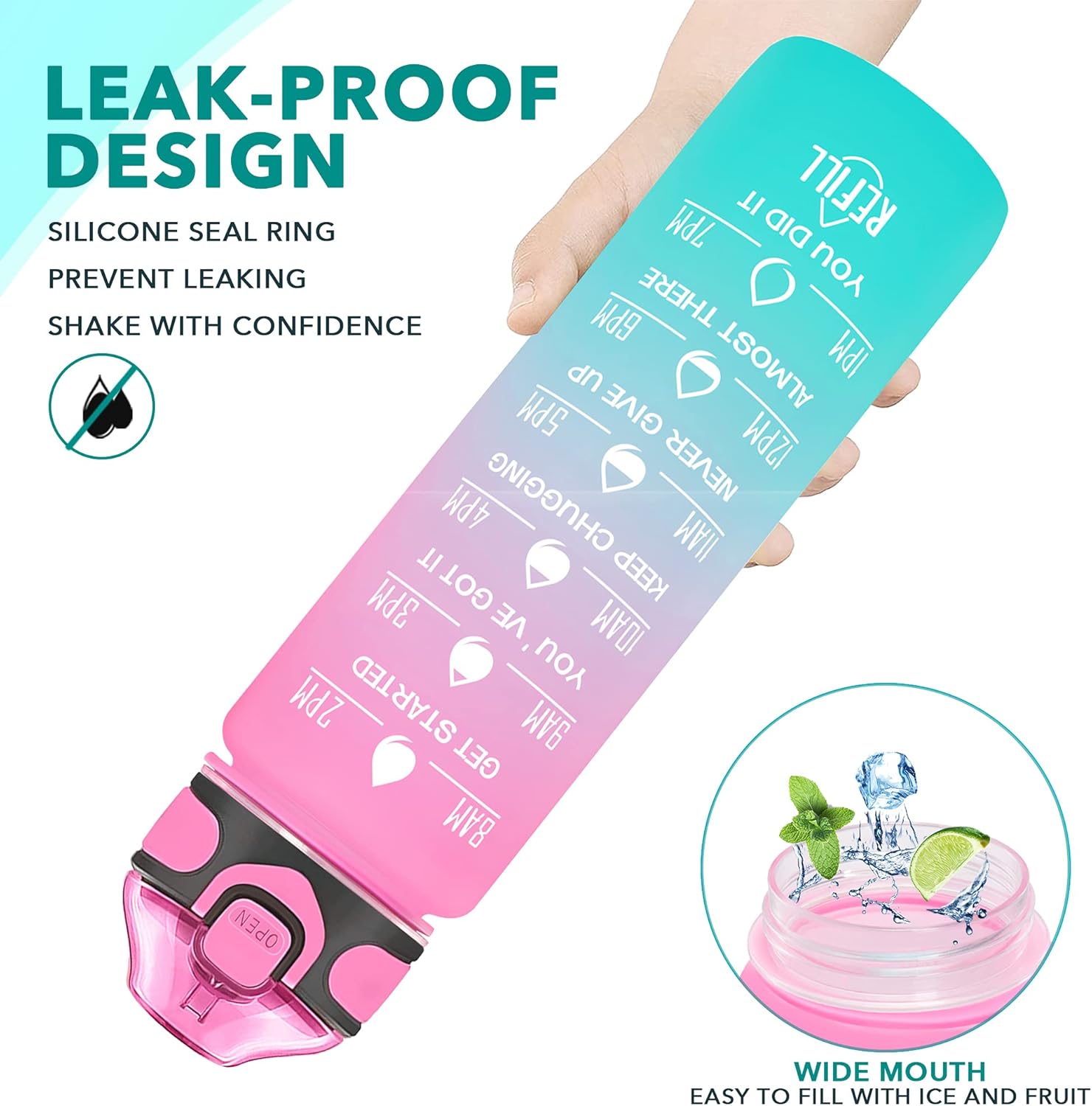 Enerbone 32 oz Drinking Water Bottle with Times to Drink and Straw, Motivational with Carrying Strap, Leakproof BPA & Toxic Free, Ensure You Drink Enough Water for Fitness Gym Outdoor