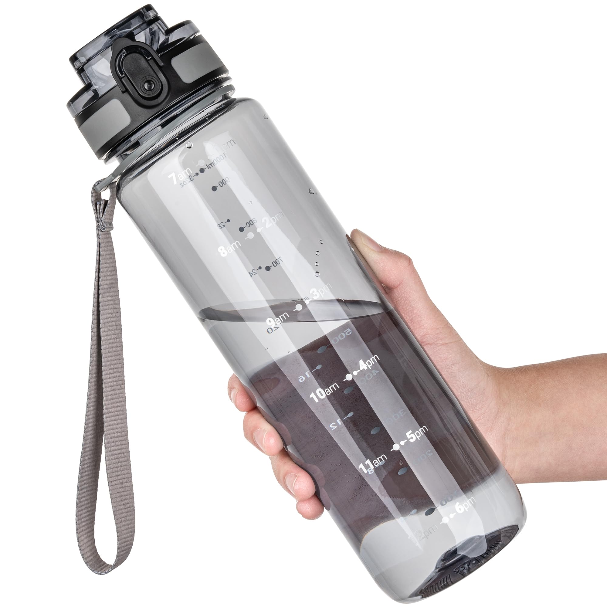 OLDLEY 32 oz Water Bottle, Motivational Water Bottle with Time Marker, Sports Water Bottle With Strap, Leakproof & BPA Free Large Water Bottles for School, Gym, Travel, Outdoor, Tritan, Transparent
