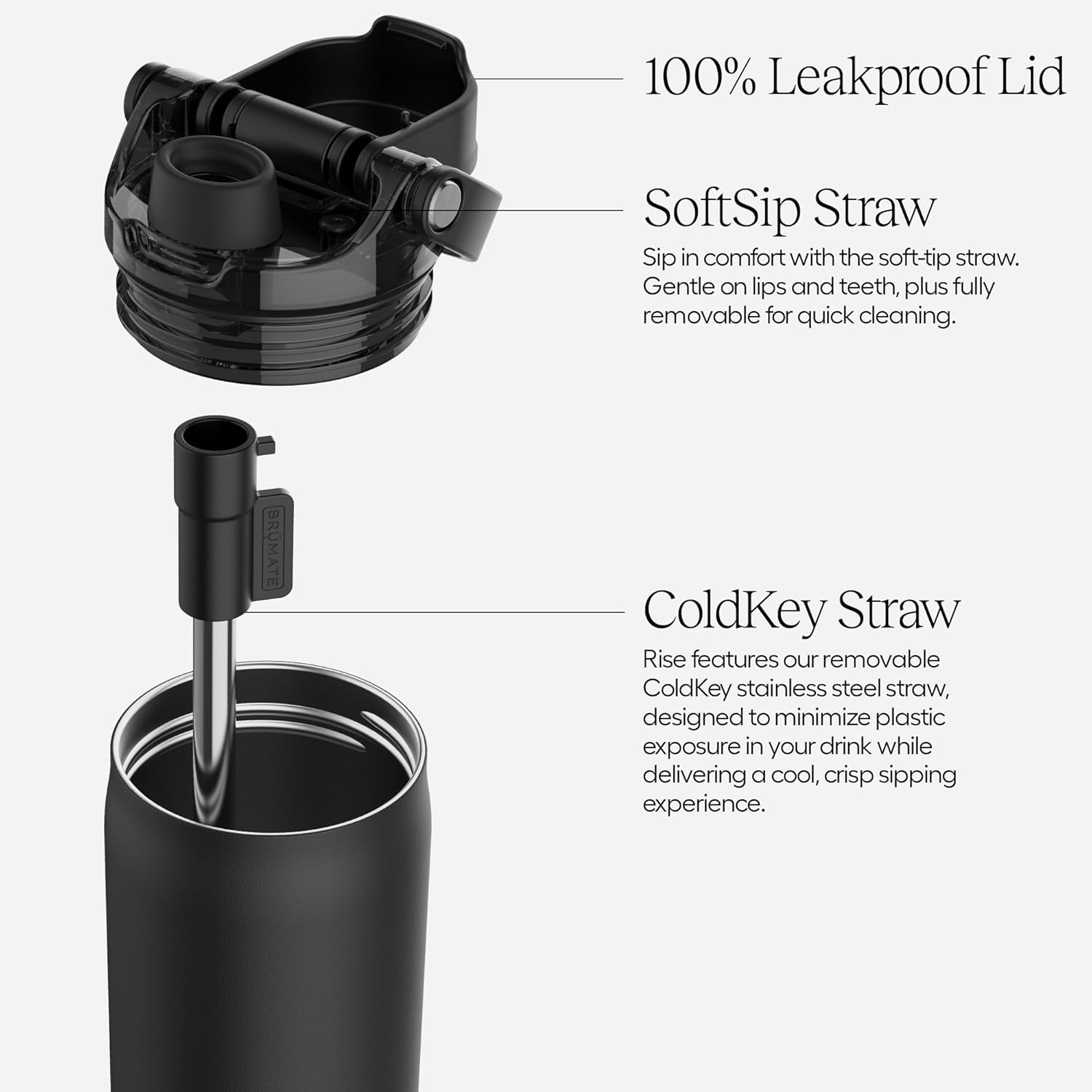 BrüMate Rise 25oz Water Bottle With 100% Leakproof Covered Silicone Straw | Insulated Stainless Steel Water Bottle | Cup-Holder Friendly | Fast Flow | Soft Sip Silicone Spout | BPA-Free (Dark Aura)