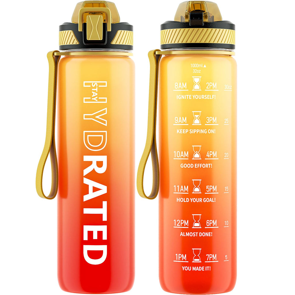 QLUR Water Bottle with Straw, 32oz Motivational Water Bottles with Time Marker to Drink, Tritan BPA Free, 1L Sports Water Bottle with Carry Strap LeakProof for Women Gym Fitness Outdoor (1 Pack)