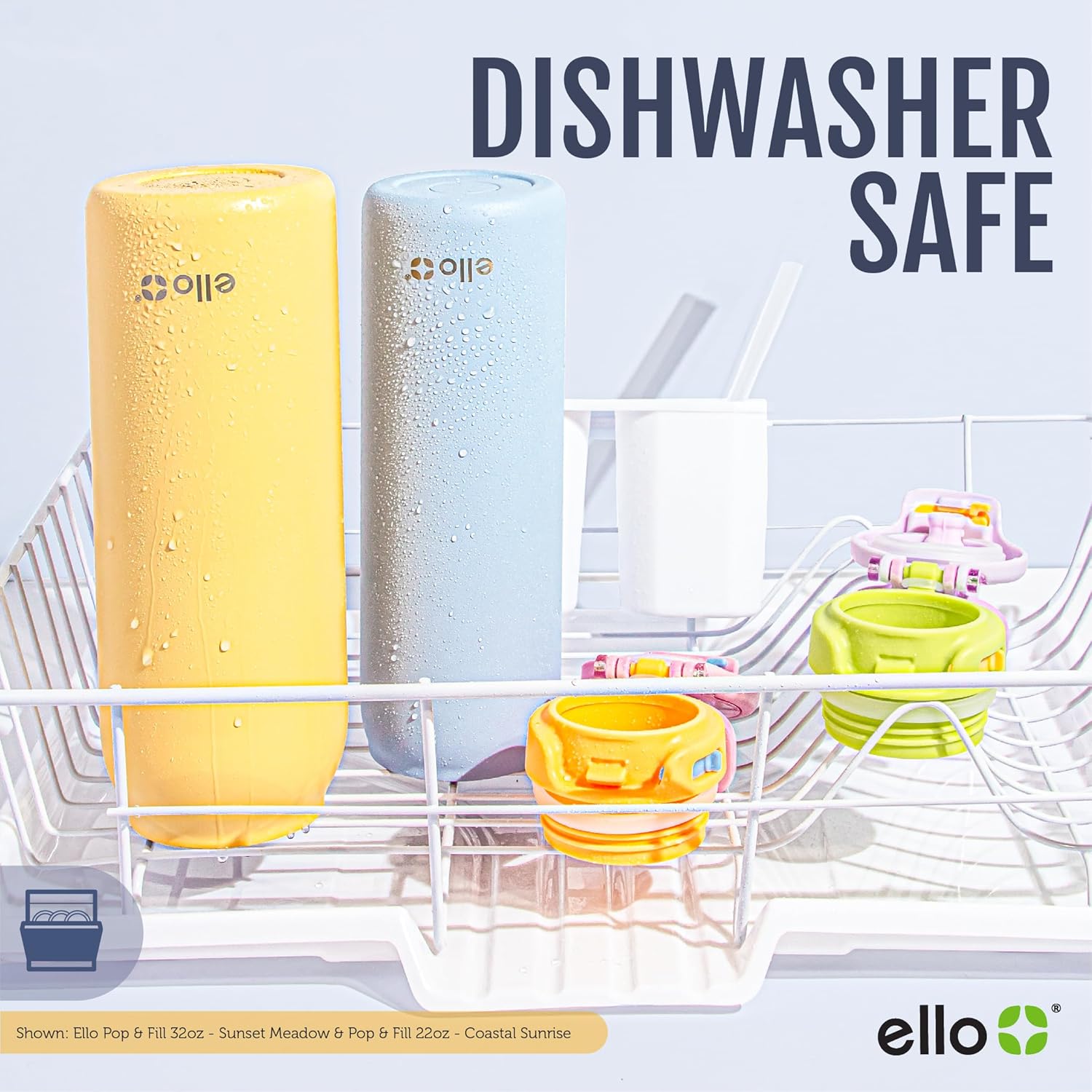 Ello Pop & Fill Insulated Stainless Steel Water Bottle with Quick Fill Lid, Leakproof Locking, Sip or Chug Spout, BPA-Free, Double Wall Vacuum Insulated for Sports, Travel & School- 22oz / 32oz / 40oz